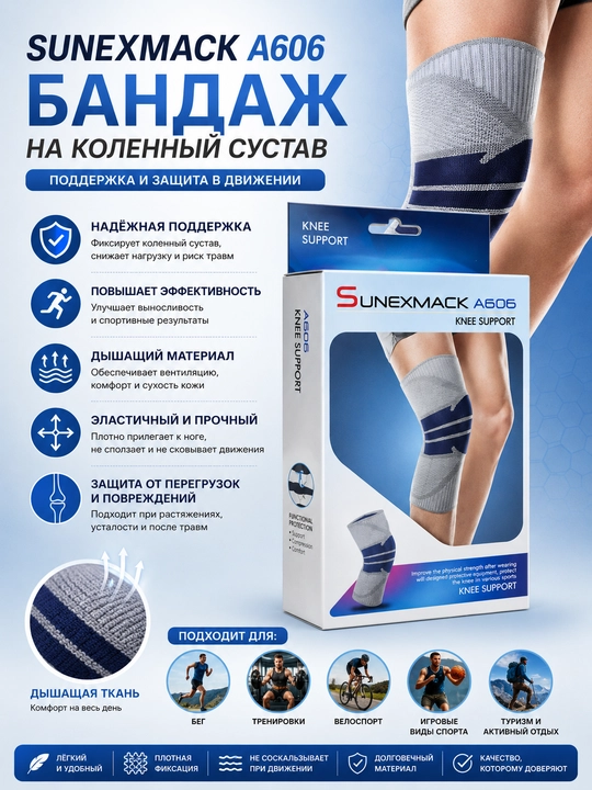 Спортивный фиксатор коленного сустава Sunexmack A606 - 