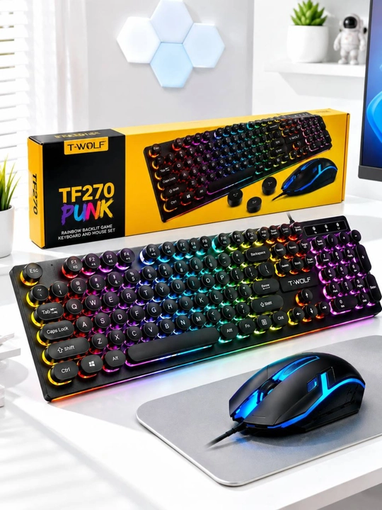 T-WOLF TF270 Punk RGB klaviatura va sichqoncha to'plami gamer uchun USB - 