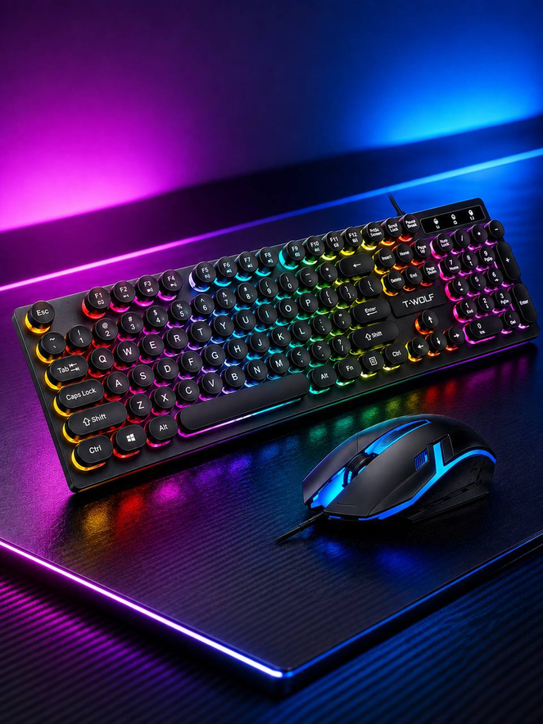 T-WOLF TF270 Punk RGB klaviatura va sichqoncha to'plami gamer uchun USB