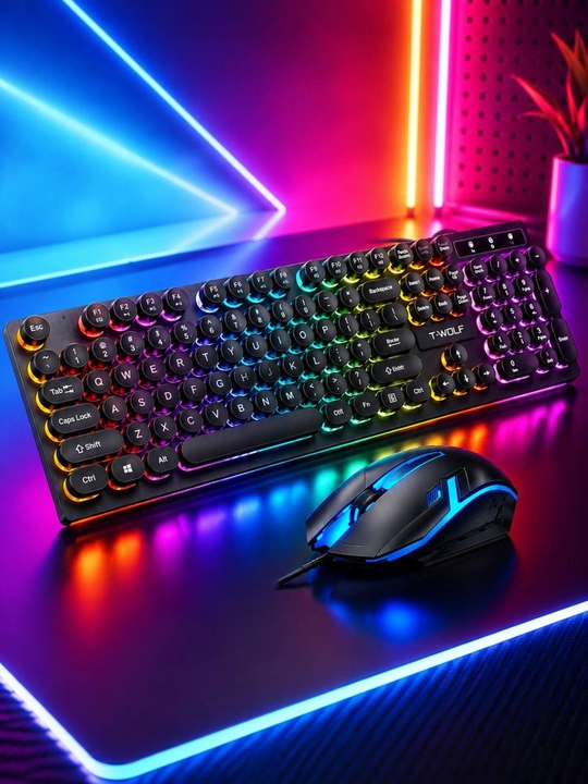T-WOLF TF270 Punk RGB klaviatura va sichqoncha to'plami gamer uchun USB