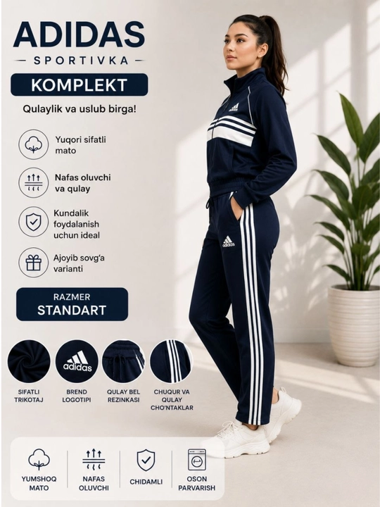 Ayollar kiyimi, ayollar sport kostyumi, sport va sayr uchun, standart ulcham 44-48