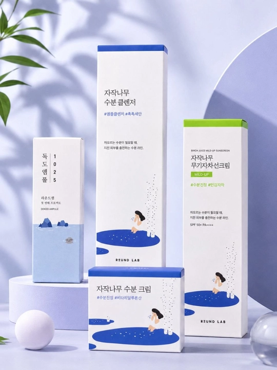 Набор корейской косметики для ухода за лицом Round Lab Birch Juice & Dokdo