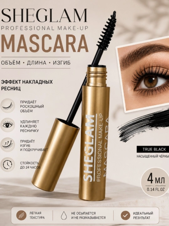Тушь для ресниц SHEGLAM Professional Make-Up Mascara True Black, 4 мл - 