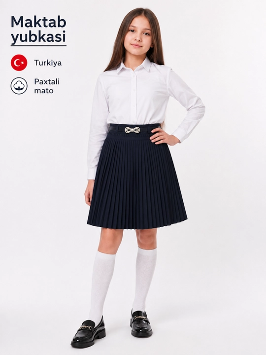Qizlar uchun maktab yubkasi, plisseli va klassik fason, paxtali mato - 