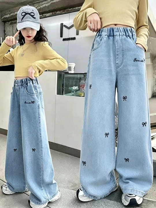 Qiz bolalar uchun jinsi shim keng bantik naqshli Kuz-qishki shim uchun ajoyib tanlov
