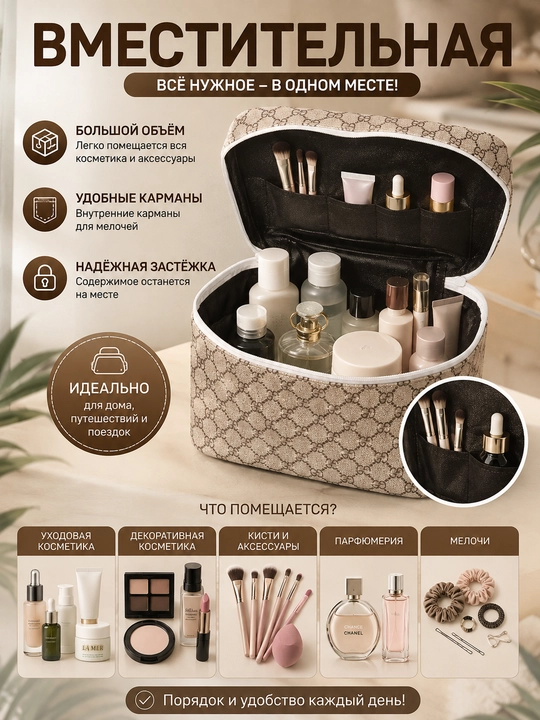 Косметичка GG Style с удобной ручкой,вместительная косметичка для путешествий и дома