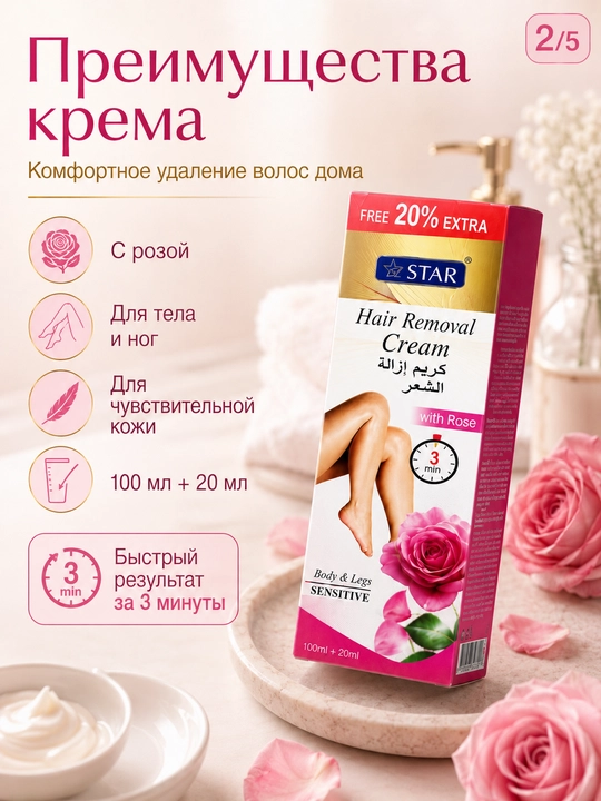Крем для депиляции тела и ног для чувствительной кожи, 120 мл
