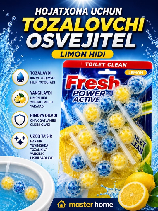 FRESH Туалетный блок для унитаза, дезинфекция и ароматизация, 4 шт. - 