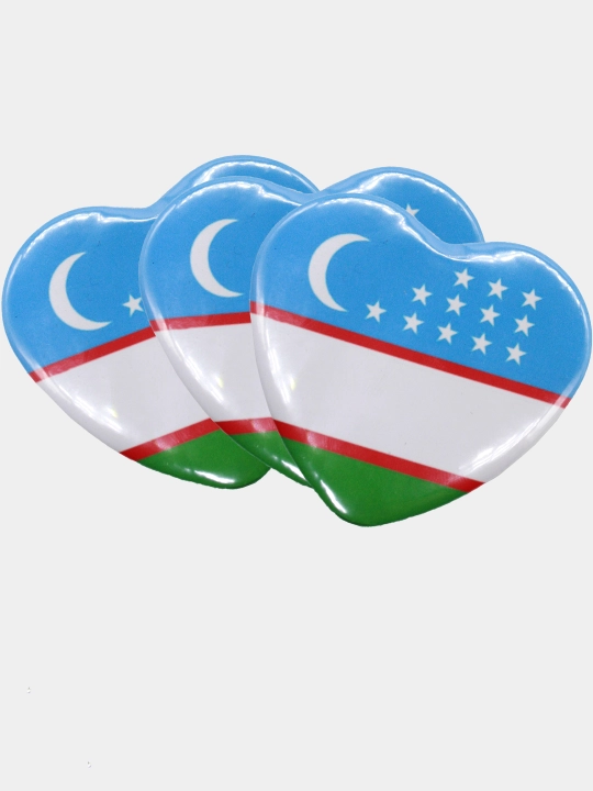 Значок металлический Флаг Узбекистана Сердце, брошь на одежду, сумку и рюкзак - 