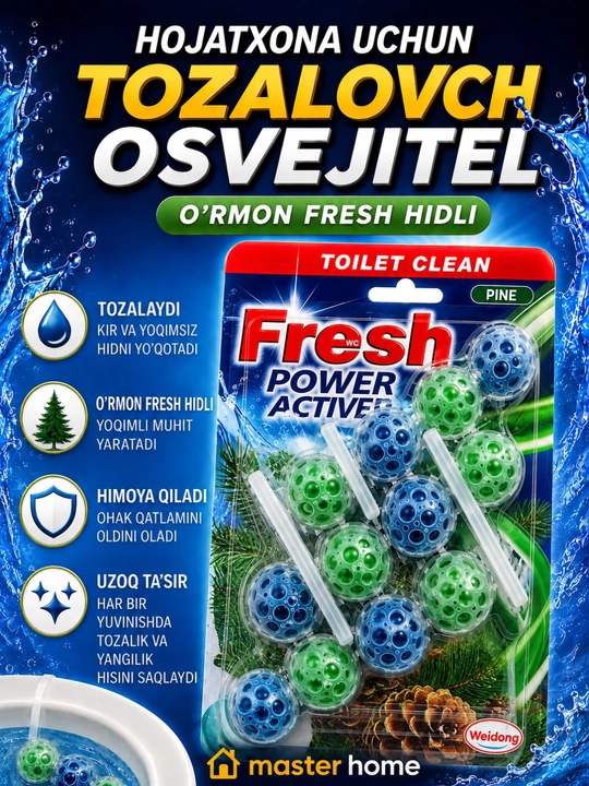 FRESH Туалетный блок для унитаза, дезинфекция и ароматизация, 4 шт. - 