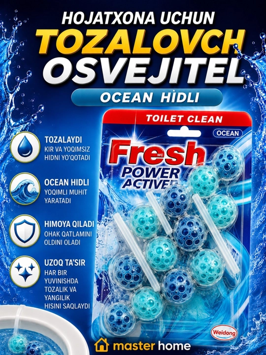 FRESH Туалетный блок для унитаза, дезинфекция и ароматизация, 4 шт. - 
