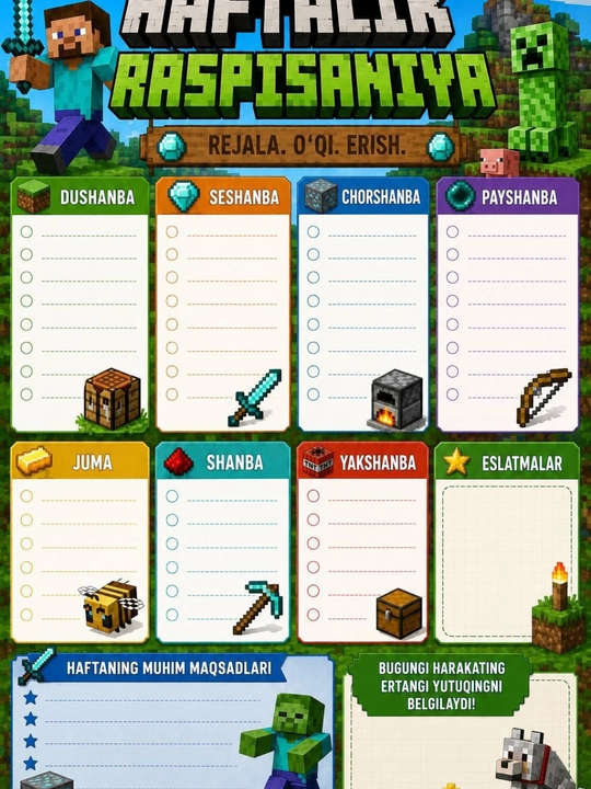 Dars jadvali maktab uchun (planner)