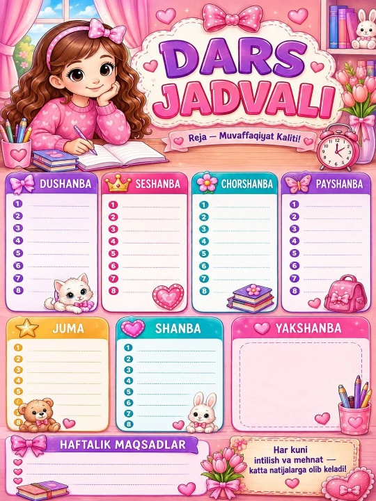 Dars jadvali maktab uchun (planner)