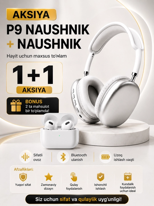 Комплект P9 и TWS наушников 1+1 — мощный звук, Bluetooth и длительная работа - 