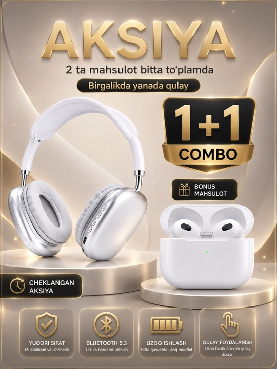 P9 va TWS 1+1 quloqchinlar to‘plami — kuchli ovoz, Bluetooth va uzoq muddatli xizmat - 
