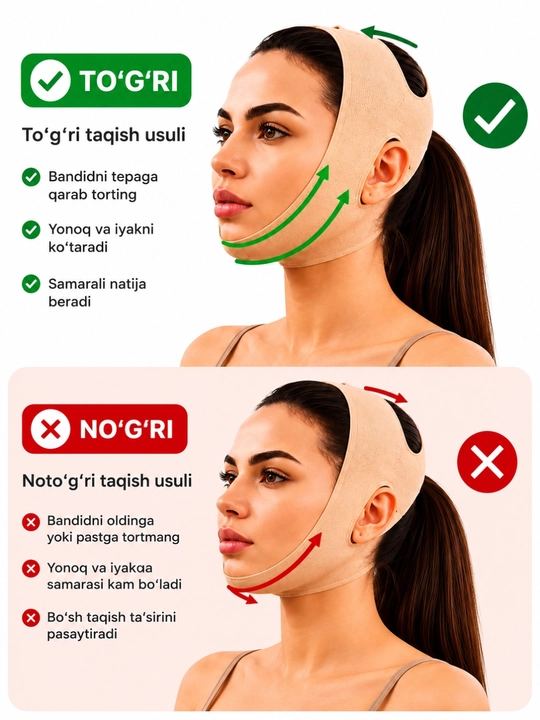 Yuz uchun lifting bandaj, yuz uchun ortopedik bandaj, yuzni tortuvchi niqob, V-line bandaj - 