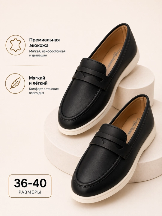 Ayollar uchun lofer, qulay ofis va kundalik tufli, eko charm, eko zamsh, 36–40 o'lcham
