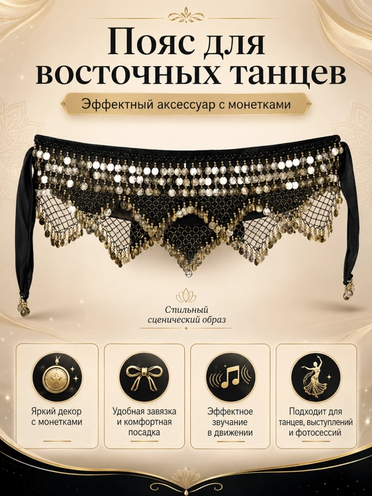Арабский платок для танца живота, для арабских танцев Belly Dance, с монетками