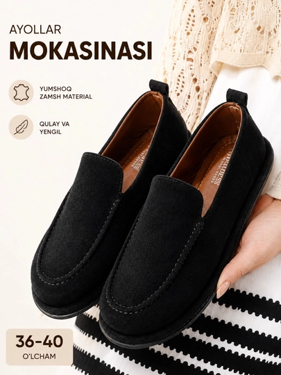 Ayollar uchun mokasinlar, zamsh material, qulay kundalik poyabzal, kuz mavsumi uchun,36-40 - 