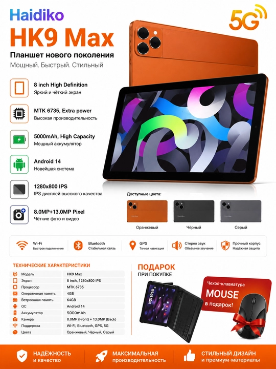 Cмарт планшет нового поколения Haidiko Android 14 - 