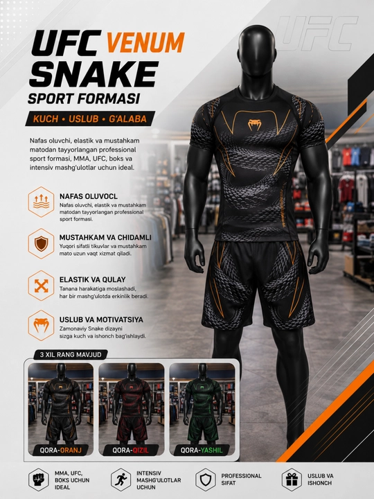 UFC Venum NEW sport formasi erkaklar va ayollar uchun mo'ljallanga Tres sport formasi MMA - 