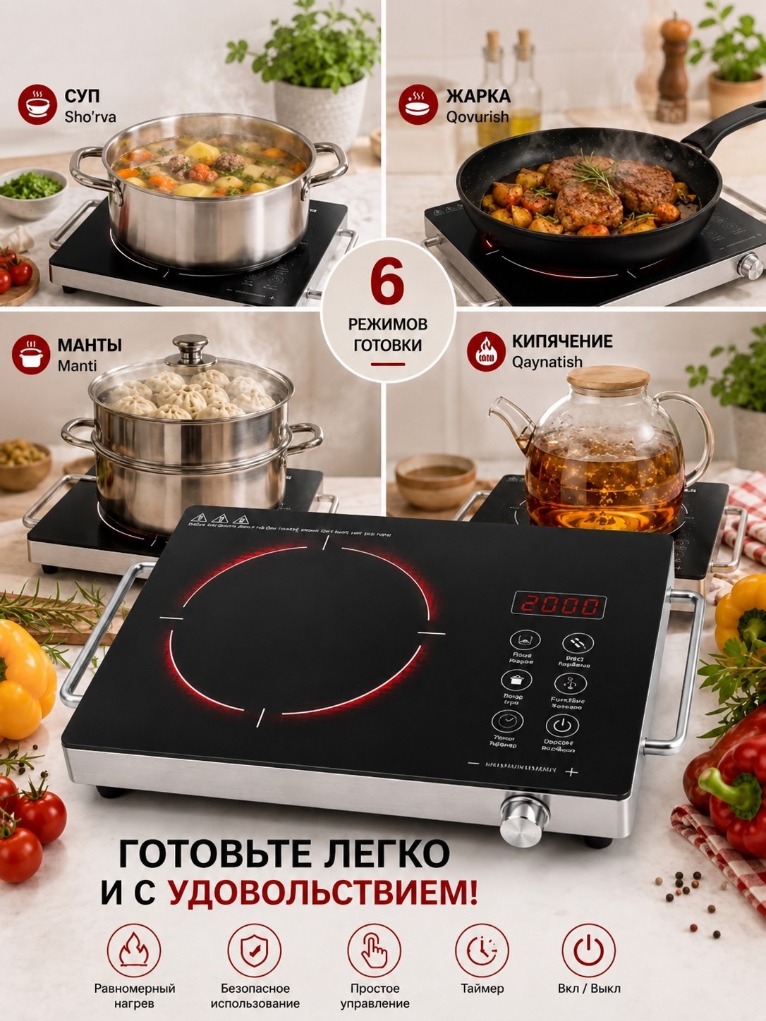 Elektr infraqizil mini plita 3500W, tez qiziydi, energiya tejovchi A+