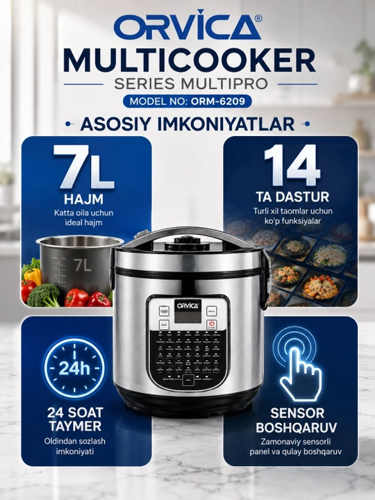 Электрическая мультиварка ORVICA ORM-6209 5 л, 1000 Вт, мультиварка