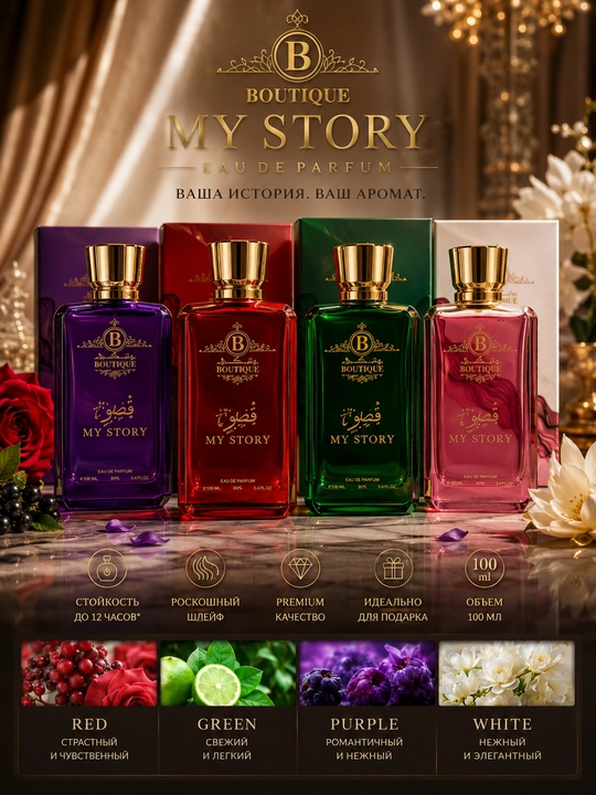 Boutique My Story 100 ml atir suvi — ayollar uchun uzoq saqlanuvchi Eau de Parfum