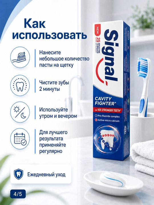 Зубная паста против кариеса с фторидом и микрокальцием для укрепления эмали