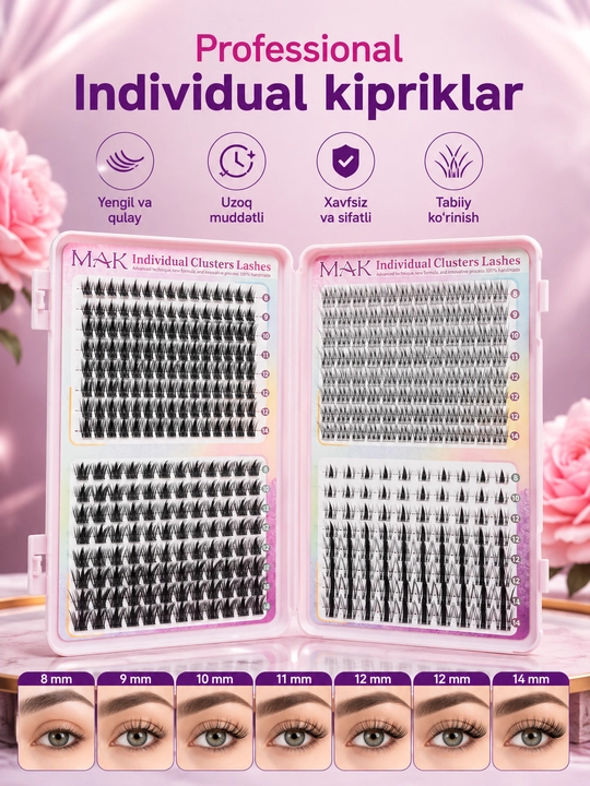 MAK DIY klasterli ulama kipriklar, tutamli kipriklar, individual kipriklar, 3D