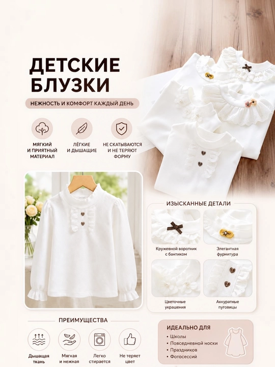 Рубашка для девочек, Школьные кофточки, Белые рубашки