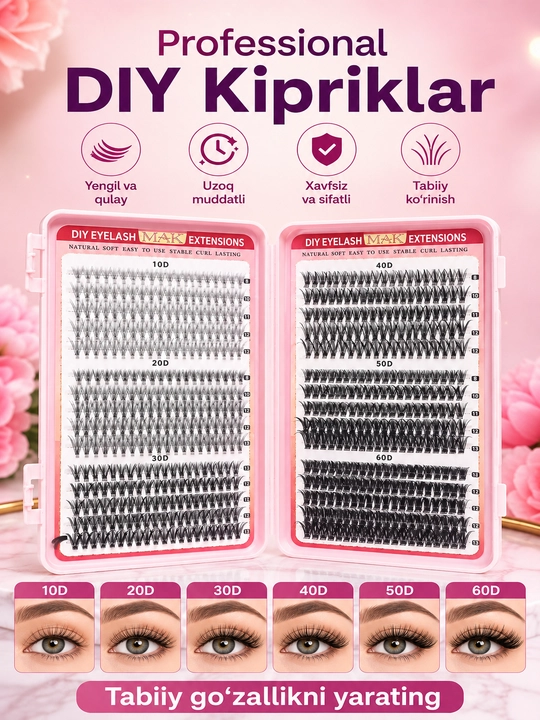 MAK DIY klasterli ulama kipriklar, tutamli kipriklar, individual kipriklar, 3D