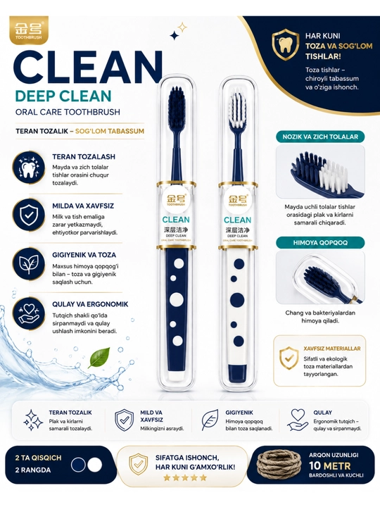 Зубная щетка Deep Clean мягкая с защитным колпачком для взрослых