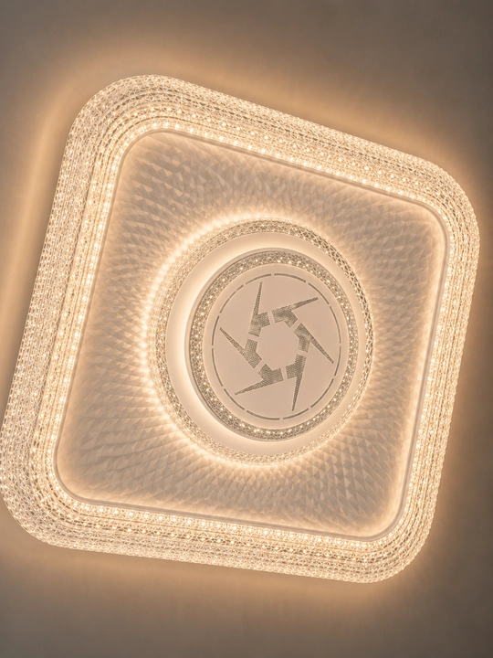 LED plafon 96W Ø45 sm, dumaloq va kvadrat, 3 xil yoritish rejimi, kristall ramkali