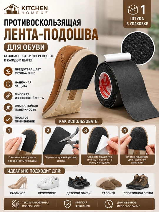 Противоскользящая лента для подошвы обуви - 