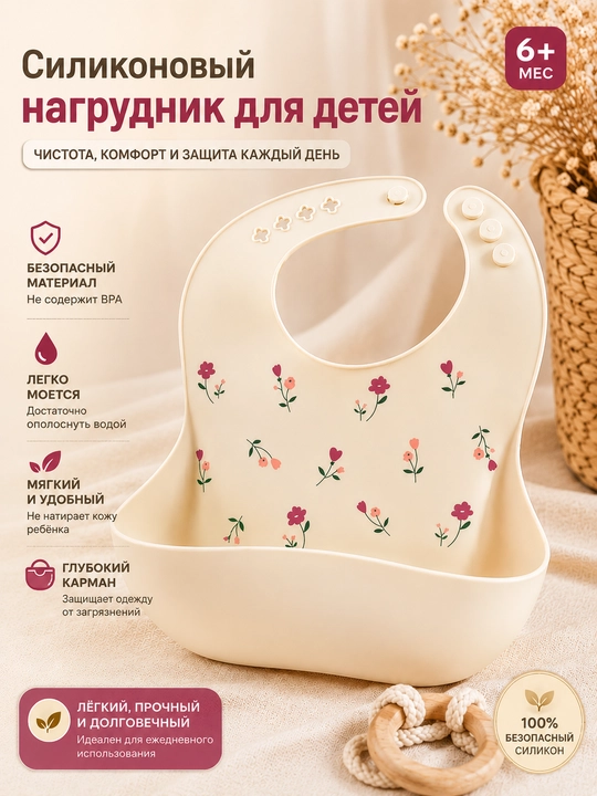 Силиконовый нагрудник для детей, слюнявчик с карманом, BPA Free, 6+ месяцев