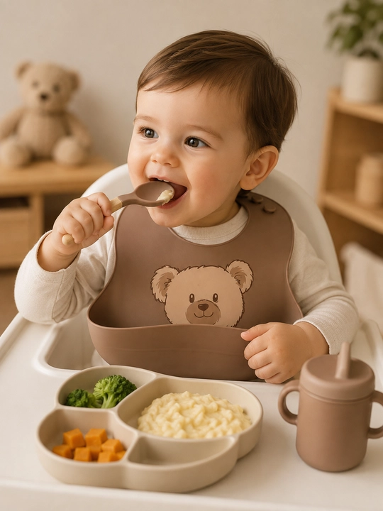 Силиконовый нагрудник для детей, слюнявчик с карманом, BPA Free, 6+ месяцев