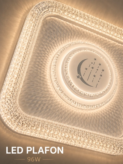 LED plafon 96W Ø45 sm, dumaloq va kvadrat, 3 xil yoritish rejimi, kristall ramkali