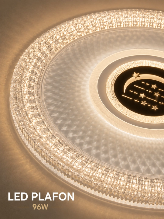 LED plafon 96W Ø45 sm, dumaloq va kvadrat, 3 xil yoritish rejimi, kristall ramkali