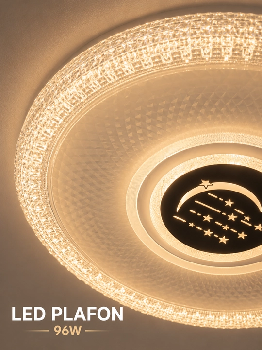 LED plafon 96W Ø45 sm, dumaloq va kvadrat, 3 xil yoritish rejimi, kristall ramkali