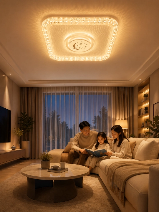 LED plafon 96W Ø45 sm, dumaloq va kvadrat, 3 xil yoritish rejimi, kristall ramkali