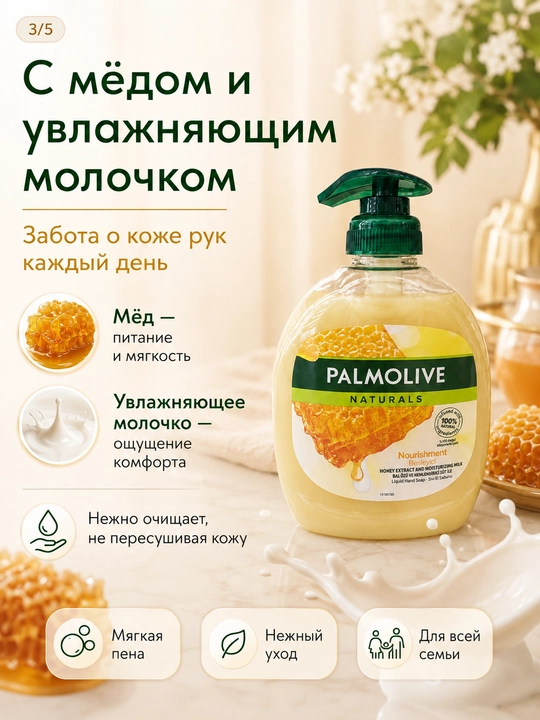 Zaytun yoki asal qo‘shilgan namlantiruvchi suyuq qo‘l sovuni, dozatorli 300ml