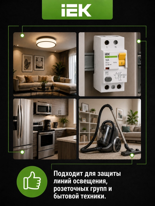 RCD IEK VD1-63 2P, 30 mA, AC turi, qoldiq tok o'chirgichi