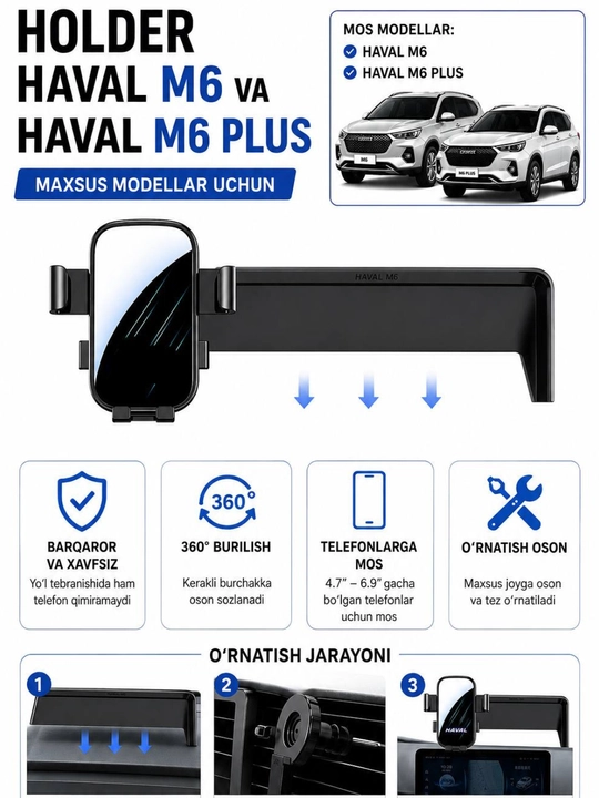 Haval m6, Haval m6 plus uchun telefon ushlagichi, monitor uchun holder