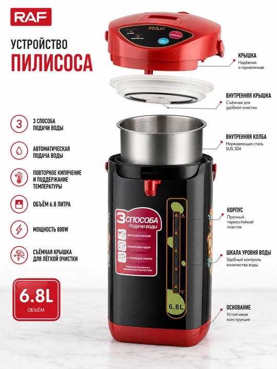 Termopot, elektr choynak, 6.8 l, RAF R7904, suv taqsimlagich, choynak, 800