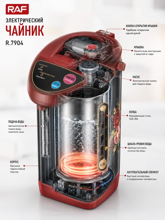 Termopot, elektr choynak, 6.8 l, RAF R7904, suv taqsimlagich, choynak, 800