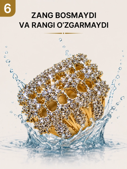 Ayollar uchun qimmatbaho toshlar bilan bezatilgan keng uzuk, porloq, zamonaviy bezak