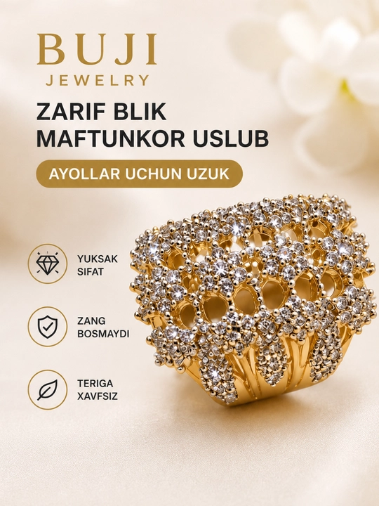 Ayollar uchun qimmatbaho toshlar bilan bezatilgan keng uzuk, porloq, zamonaviy bezak - 
