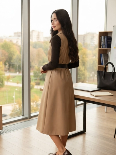 Ayollar uchun dvoyka to'plami eko charm ko'ylak + qora sviter