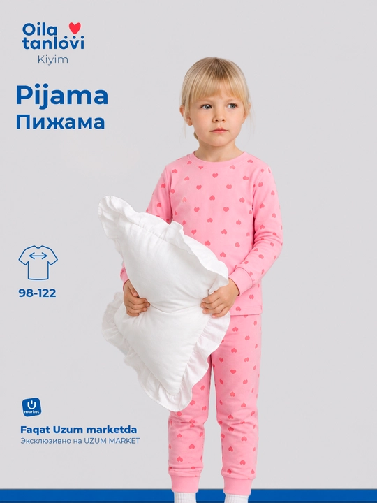 Qiz bolalar uchun pijama uzun yengli, paxtali uy kiyim to'plami longsdiv va shim - 
